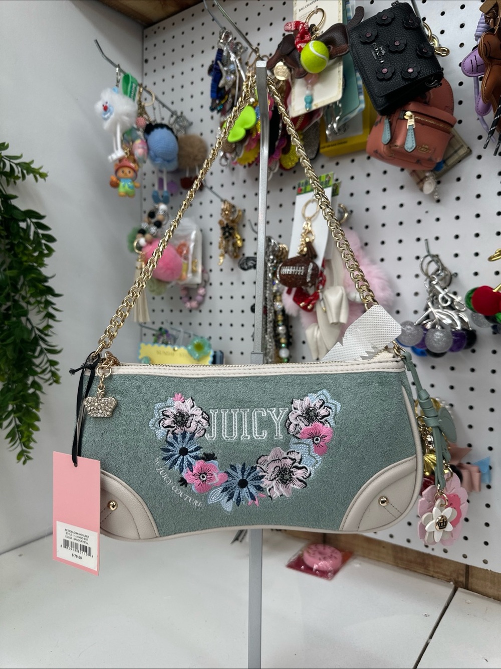 JUICY COUTURE Retrobloom Shoulder Terry Charms Bag In Sage NWT